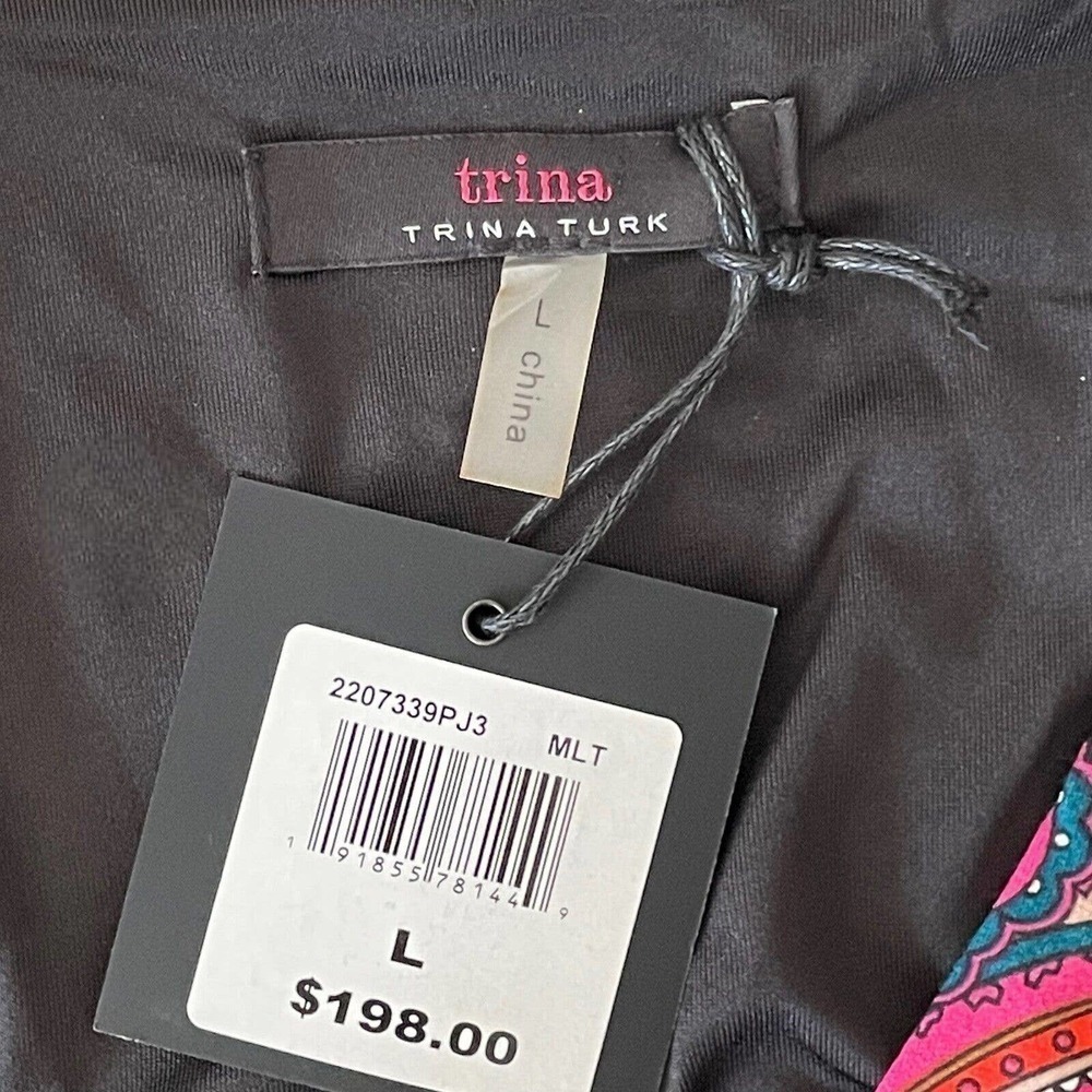 Trina Turk Birch 3/4 Sleeve Multicolor Paisley Stretch Blouson Dress Size L - Picture 12 of 13